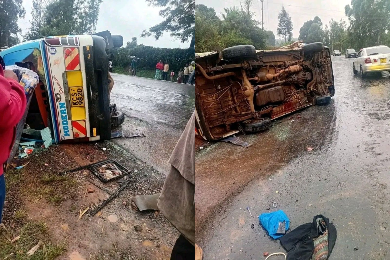 Collage photo of a road accident in Keumbu along the Kisii-Keroka highway.
